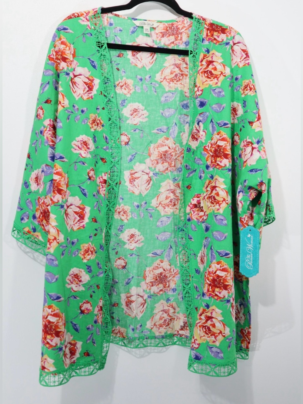 The Pioneer Woman Green with pink and orange rose blooms duster